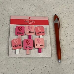 Valentine’s Theme Mini Wood Clips Photo Clips Set of 6
